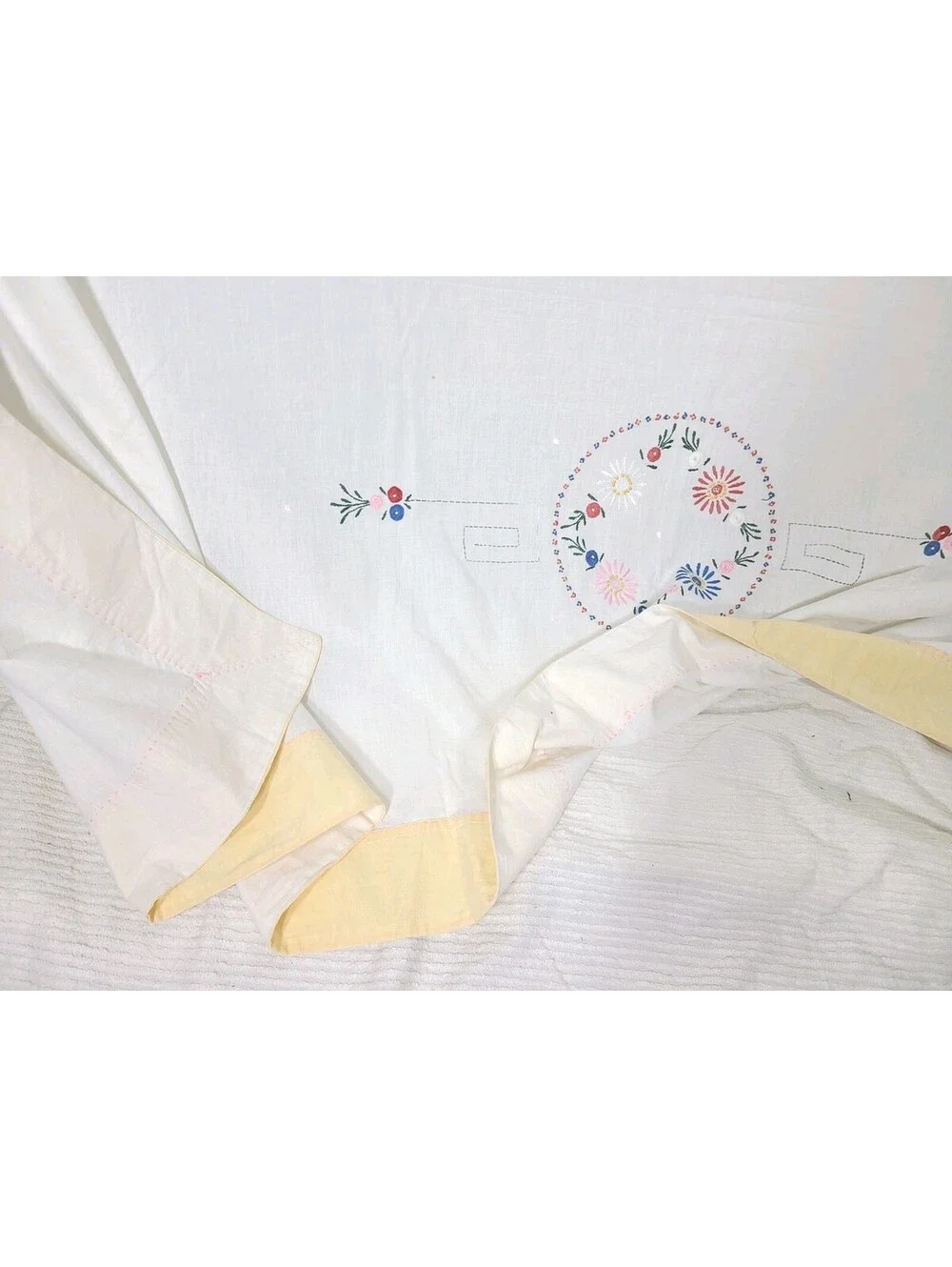 Vintage 1940s Tablecloth Hand Embroidered Art Deco 100% Cotton Summer Quilt Ooak